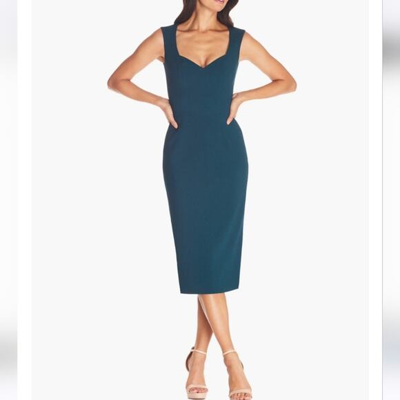 NEW Dress the Population Elle Sweetheart Neck Sheath Midi Dress - Picture 1 of 7